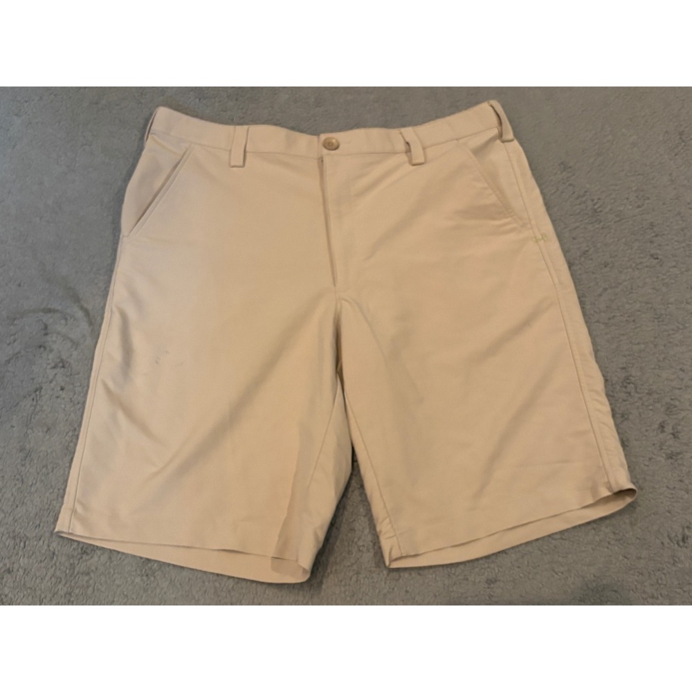 Under Armour Mens HeatGear Golf Shorts Tan Khaki Size 36 Flat Front Performance